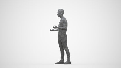 realistic 3D man casual standing, scanned archviz people for Blender and 3ds Max, wireframe back view