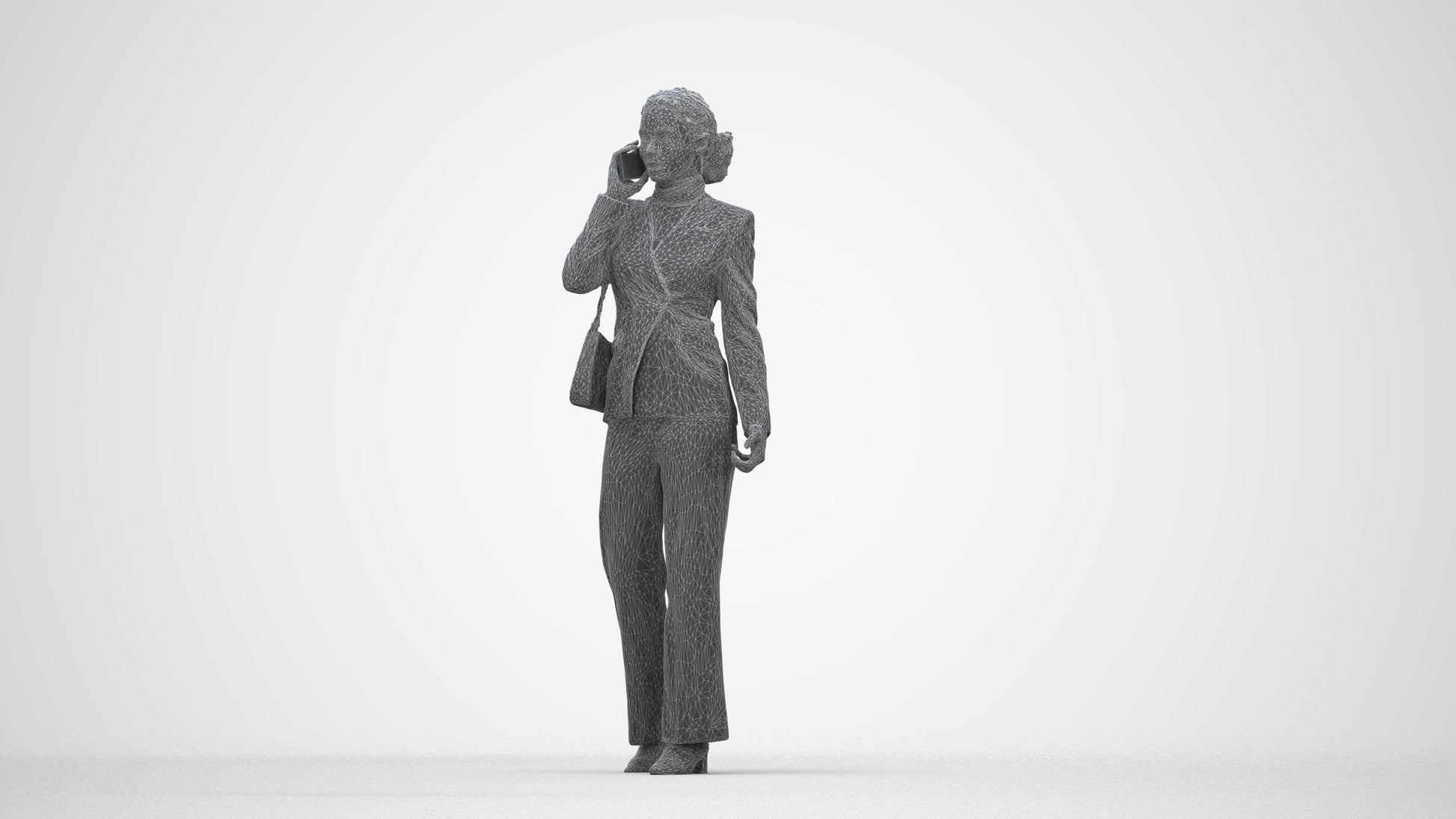 scanned 3D woman business, photogrammetry people for Enscape and V-Ray, wireframe back view