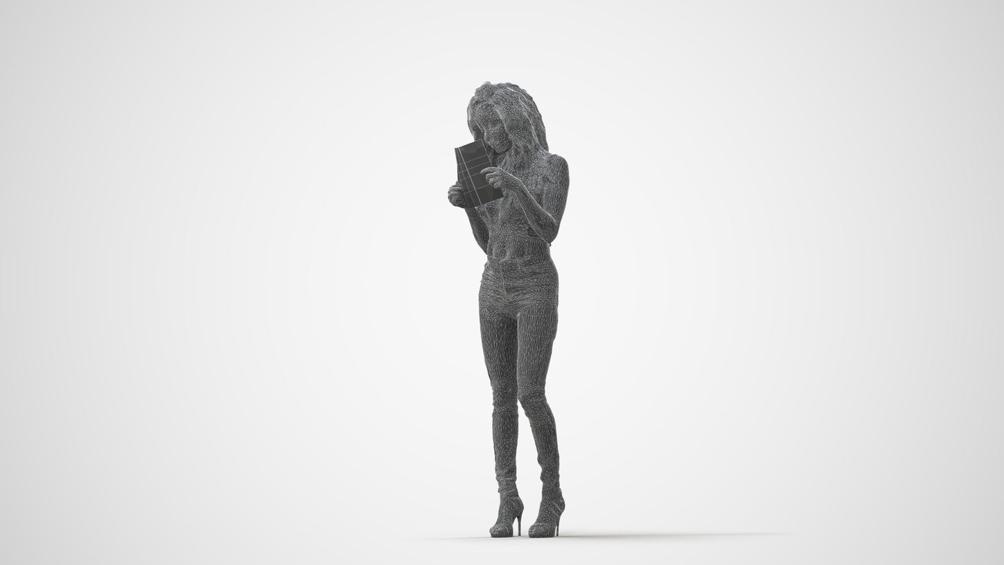 3D human model woman casual standing, photogrammetry scanned person for archviz, square thumbnail