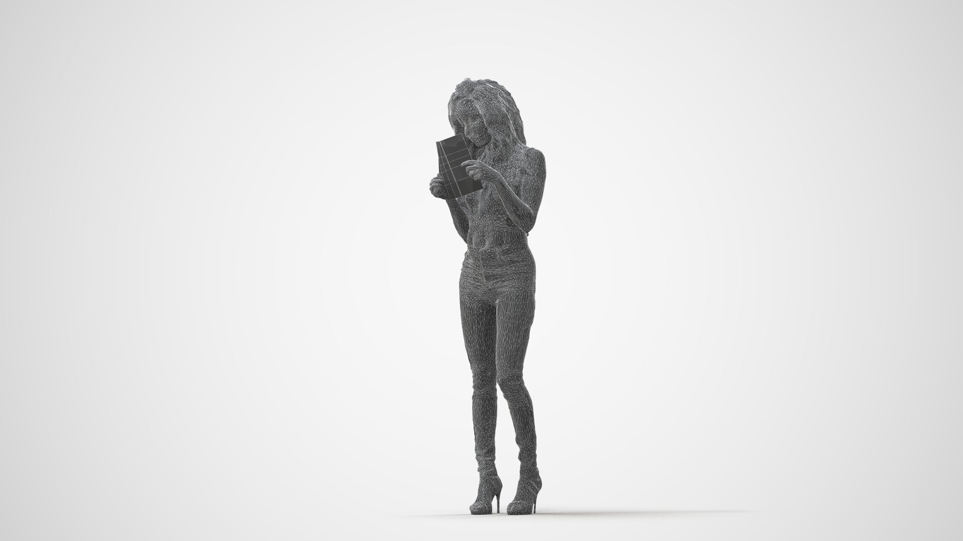 3D human model woman casual standing, photogrammetry scanned person for archviz, square thumbnail
