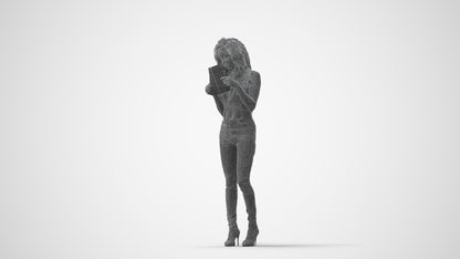 3D human model woman casual standing, photogrammetry scanned person for archviz, square thumbnail