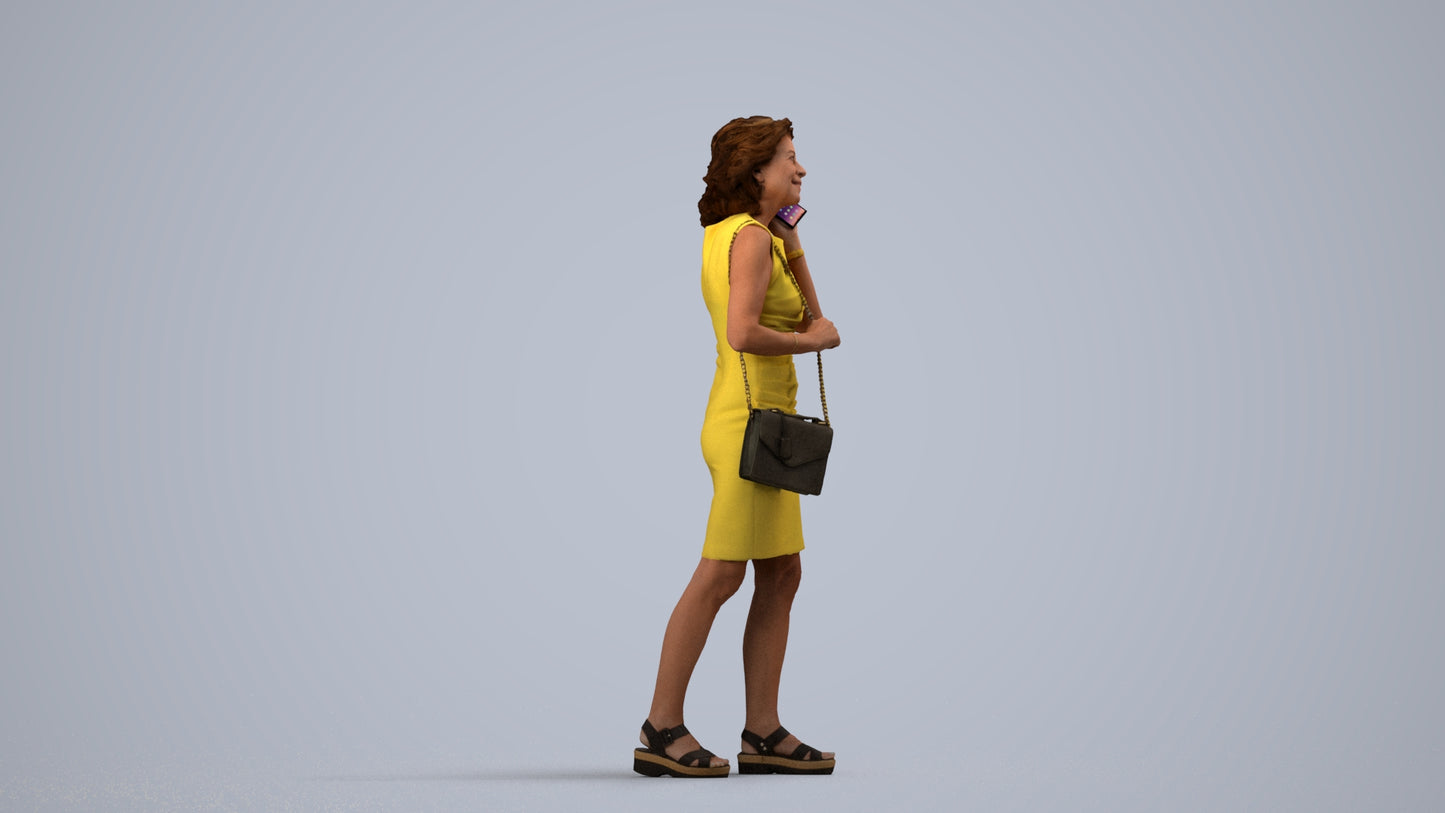 realistic 3D human woman business walking, archviz people FBX OBJ for Blender, side view render