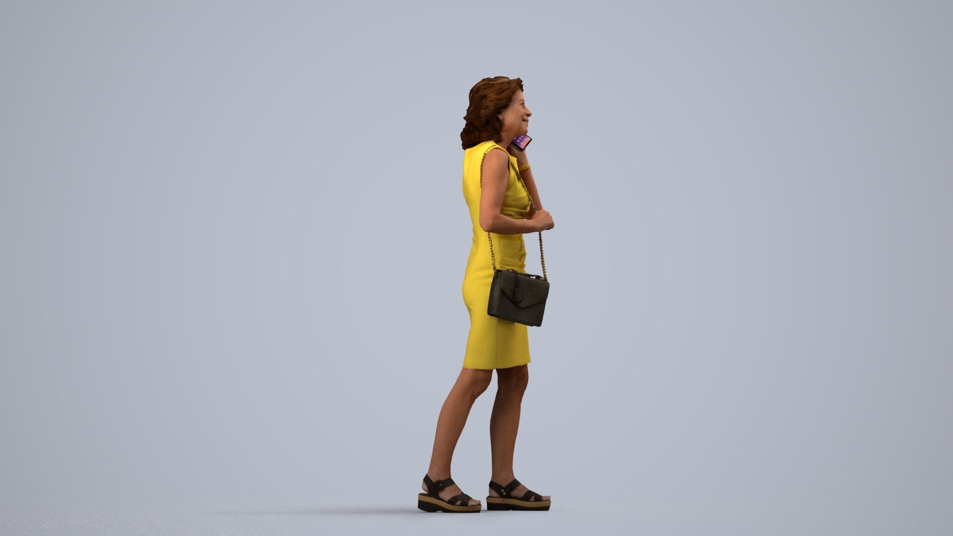 realistic 3D human woman business walking, archviz people FBX OBJ for Blender, side view render