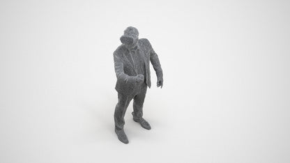 realistic 3D human man business standing, archviz people FBX OBJ for Blender, wireframe three-quarter view
