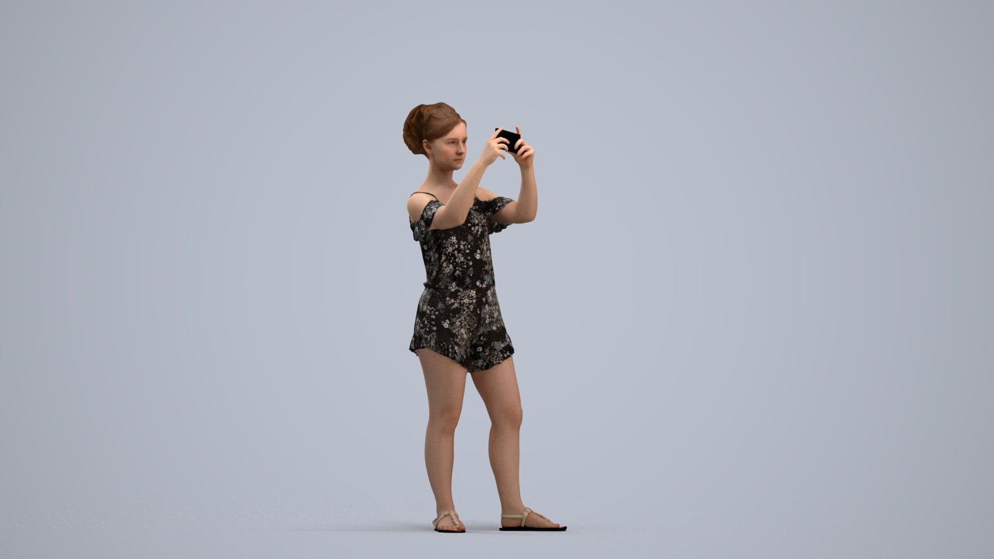 realistic 3D people girl casual kids, render-ready for V-Ray and Corona, FBX OBJ, standing pose render