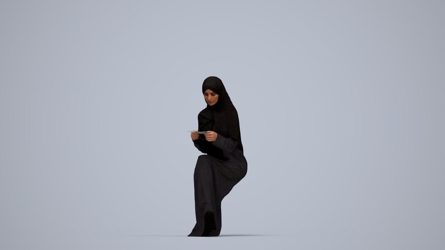 realistic 3D woman sitting, scanned archviz people for Blender and 3ds Max, top-down view render