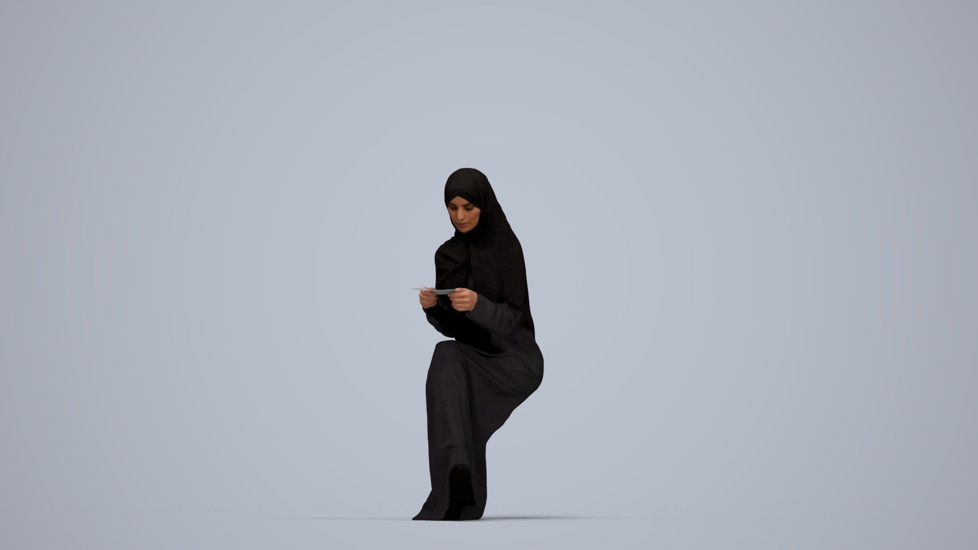 realistic 3D woman sitting, scanned archviz people for Blender and 3ds Max, top-down view render