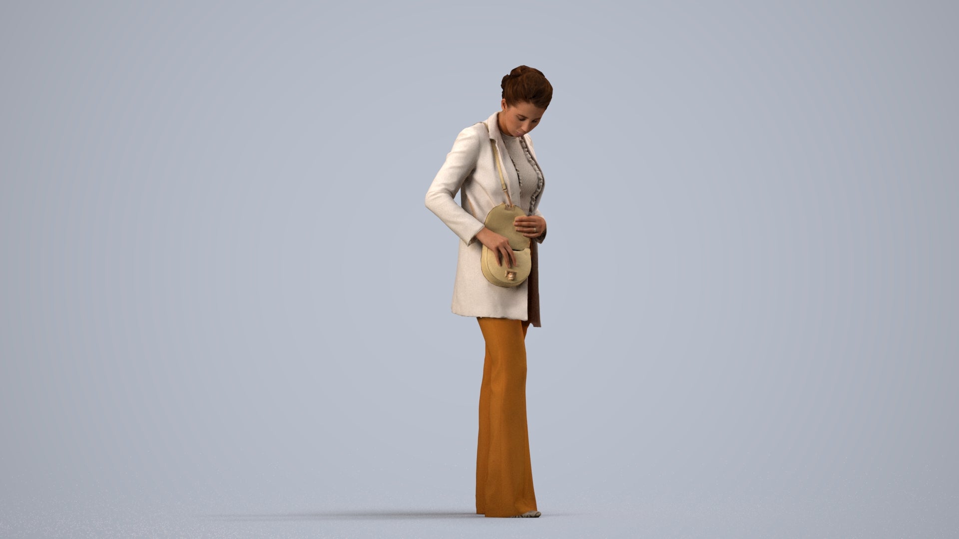 scanned 3D woman business standing, photogrammetry people for Enscape and V-Ray, side view render