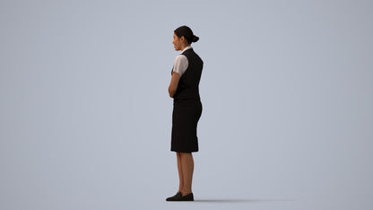3D scanned woman hospitality, photorealistic archviz people for Enscape and SketchUp, three-quarter view render
