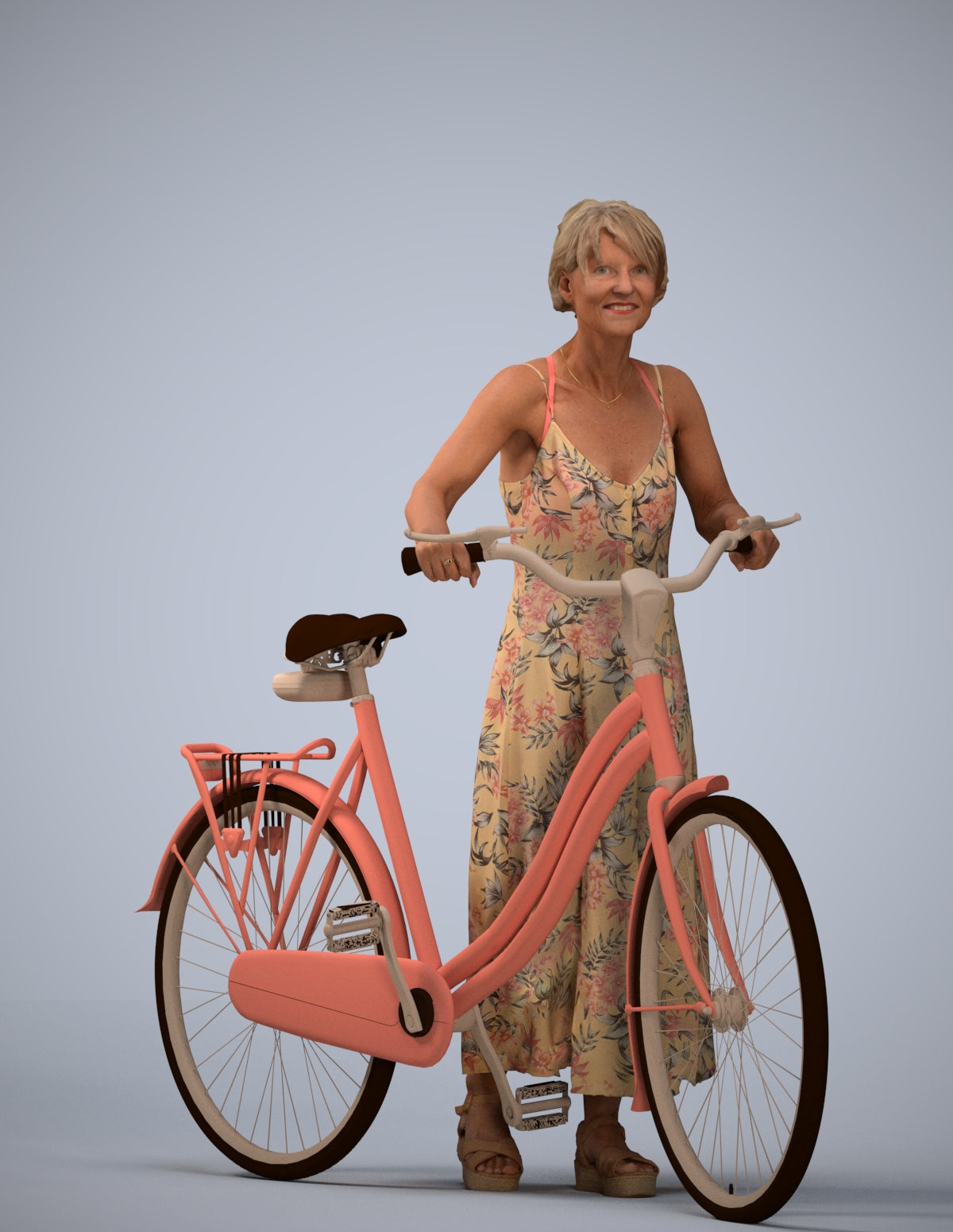 scanned 3D senior woman cycling, photogrammetry people for Enscape and V-Ray