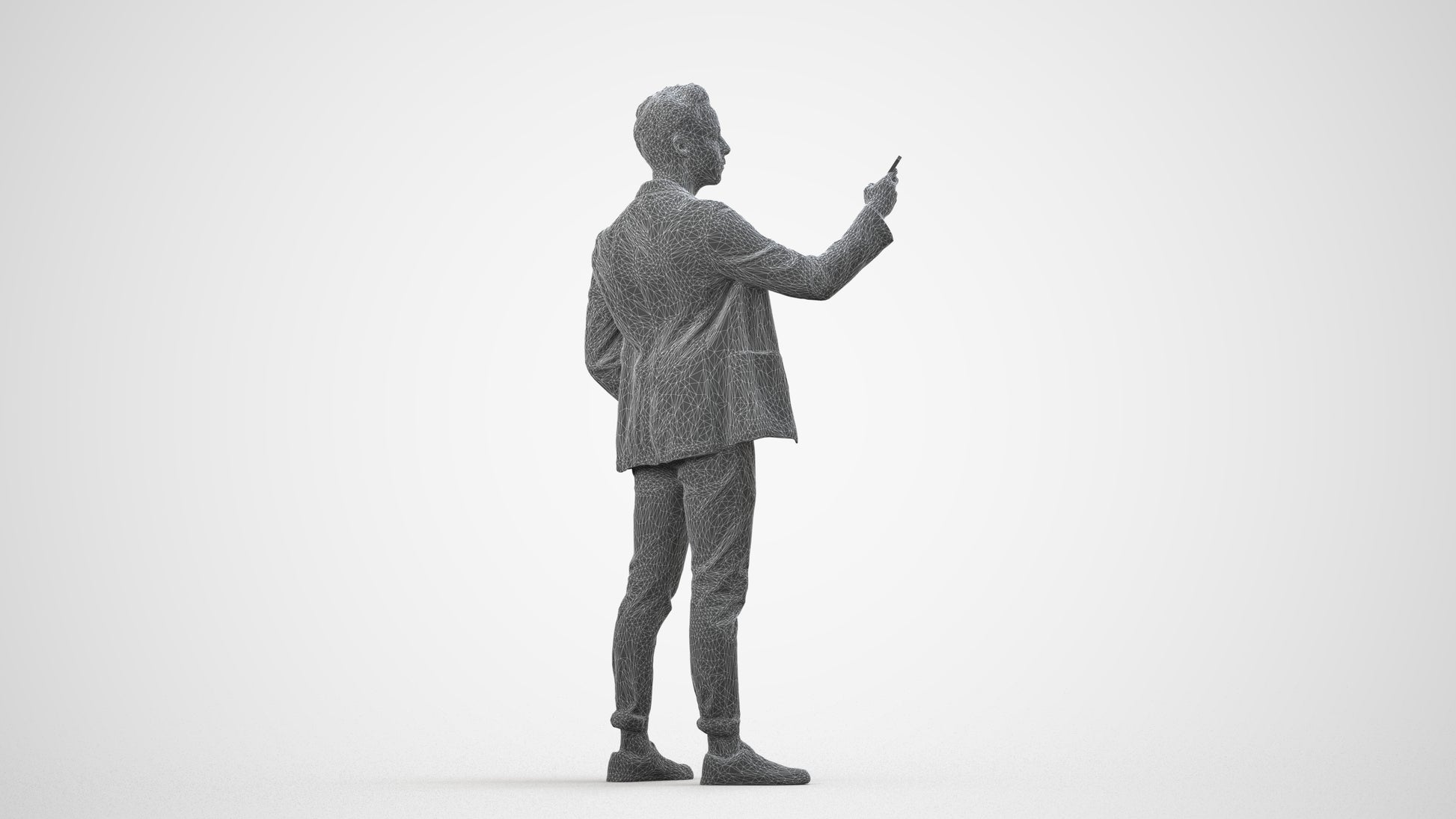 realistic 3D people man business standing, render-ready for V-Ray and Corona, FBX OBJ, wireframe side view