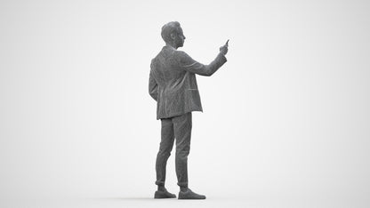realistic 3D people man business standing, render-ready for V-Ray and Corona, FBX OBJ, wireframe side view