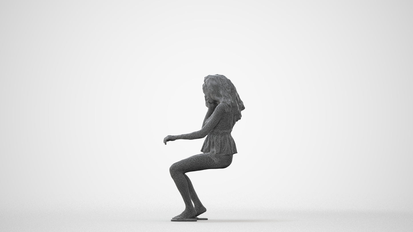scanned 3D woman casual sitting, photogrammetry people for Enscape and V-Ray, square thumbnail