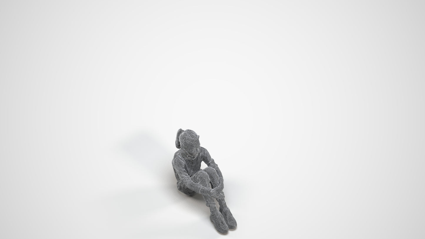realistic 3D girl casual kids, scanned archviz people for Blender and 3ds Max, wireframe three-quarter view