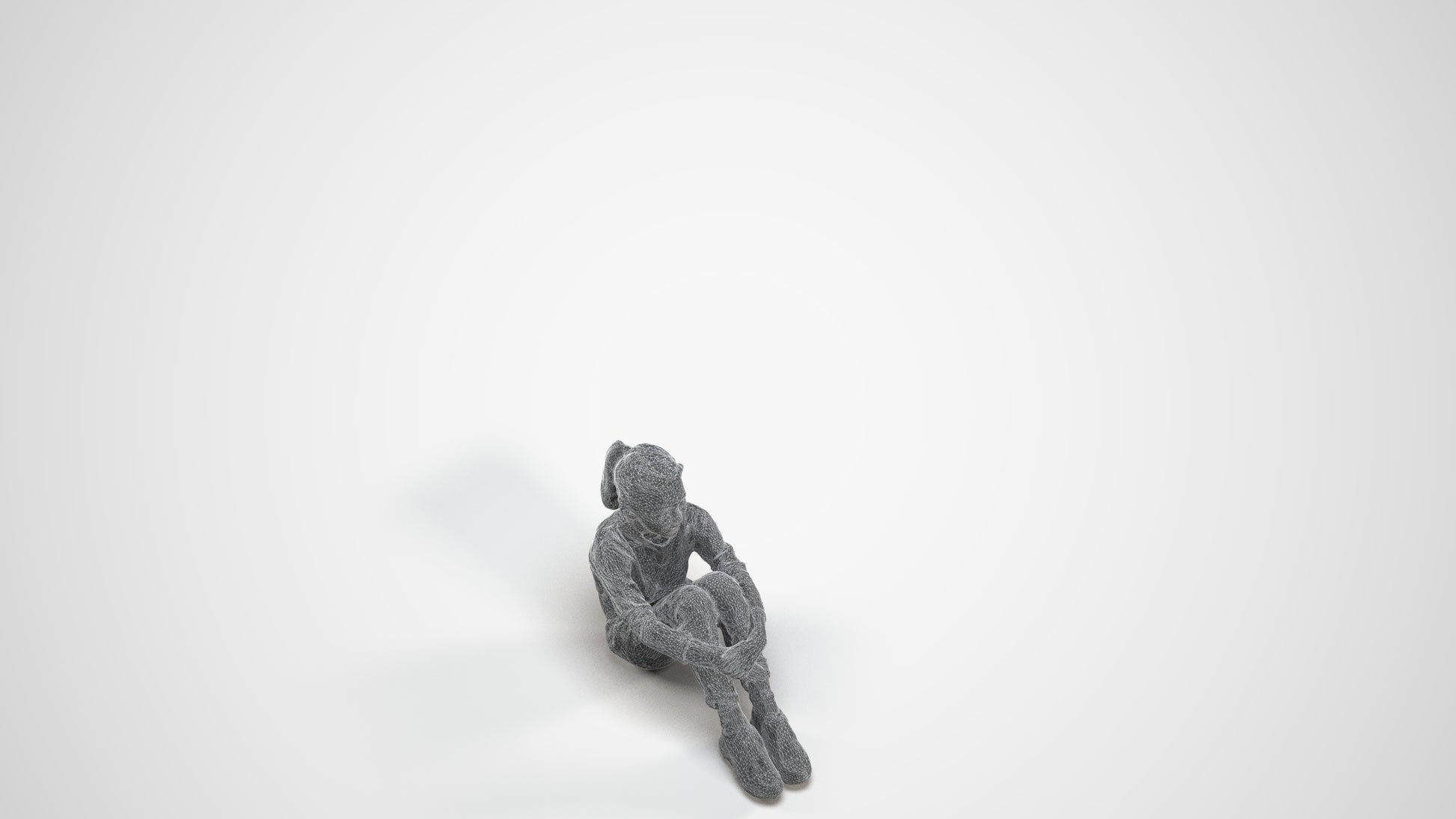 realistic 3D girl casual kids, scanned archviz people for Blender and 3ds Max, wireframe three-quarter view
