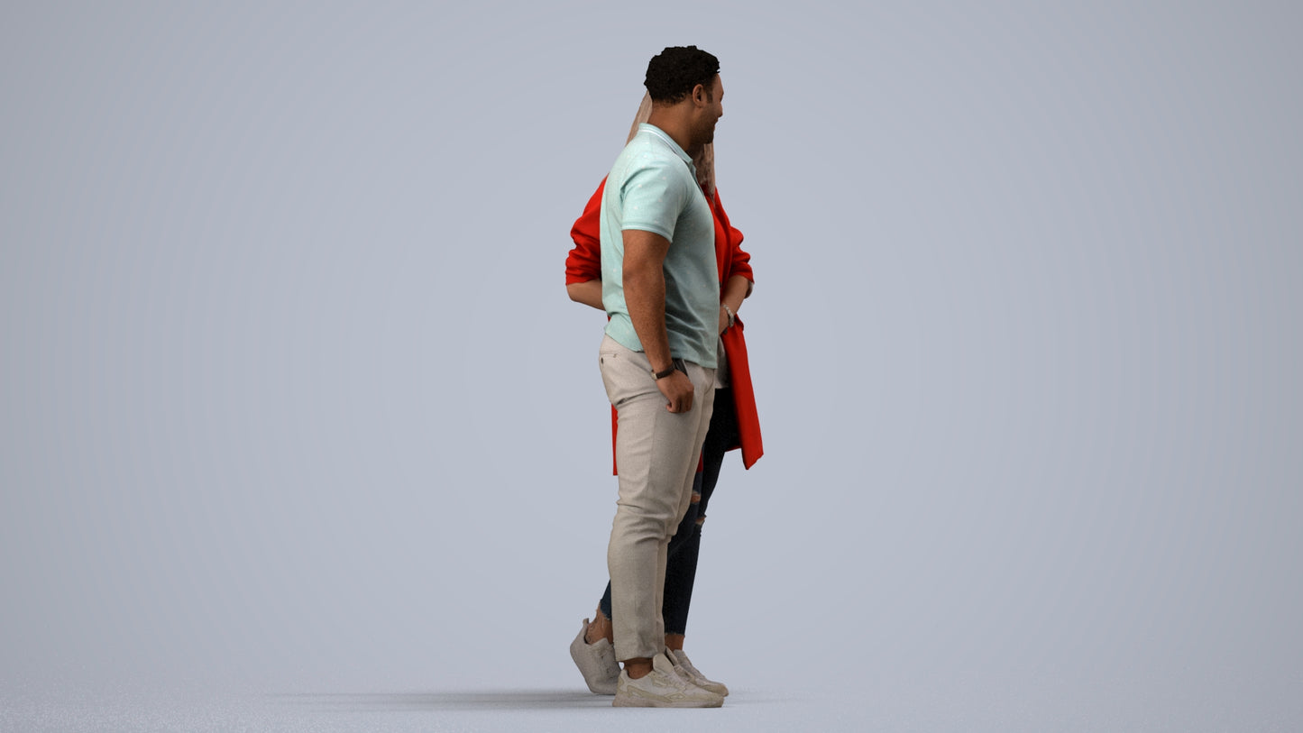 realistic 3D human man casual couple, archviz people FBX OBJ for Blender, side view render