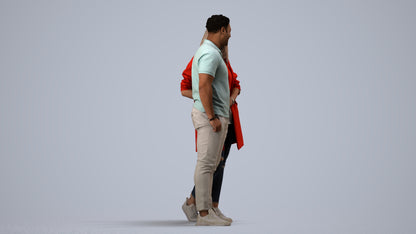 realistic 3D human man casual couple, archviz people FBX OBJ for Blender, side view render