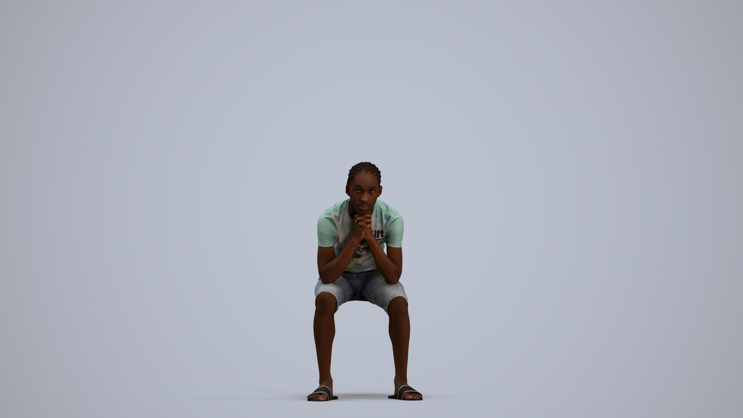 3D human model boy casual kids, photogrammetry scanned person for archviz, standing pose render