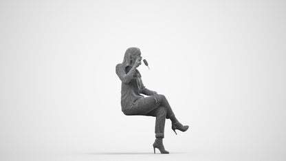 realistic 3D woman casual sitting, scanned archviz people for Blender and 3ds Max, wireframe side view