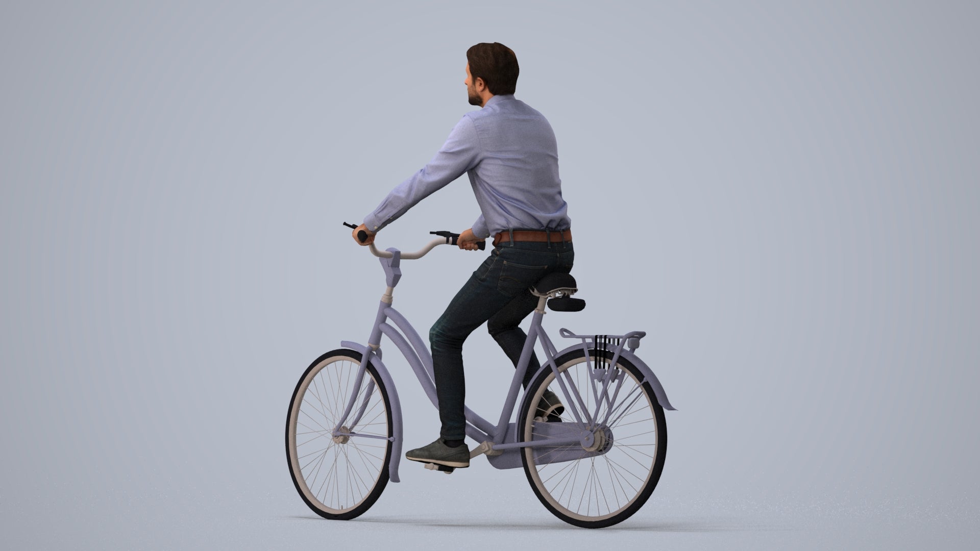 3D scanned man cycling business, photorealistic archviz people for Enscape and SketchUp, three-quarter view render