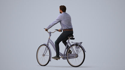 3D scanned man cycling business, photorealistic archviz people for Enscape and SketchUp, three-quarter view render