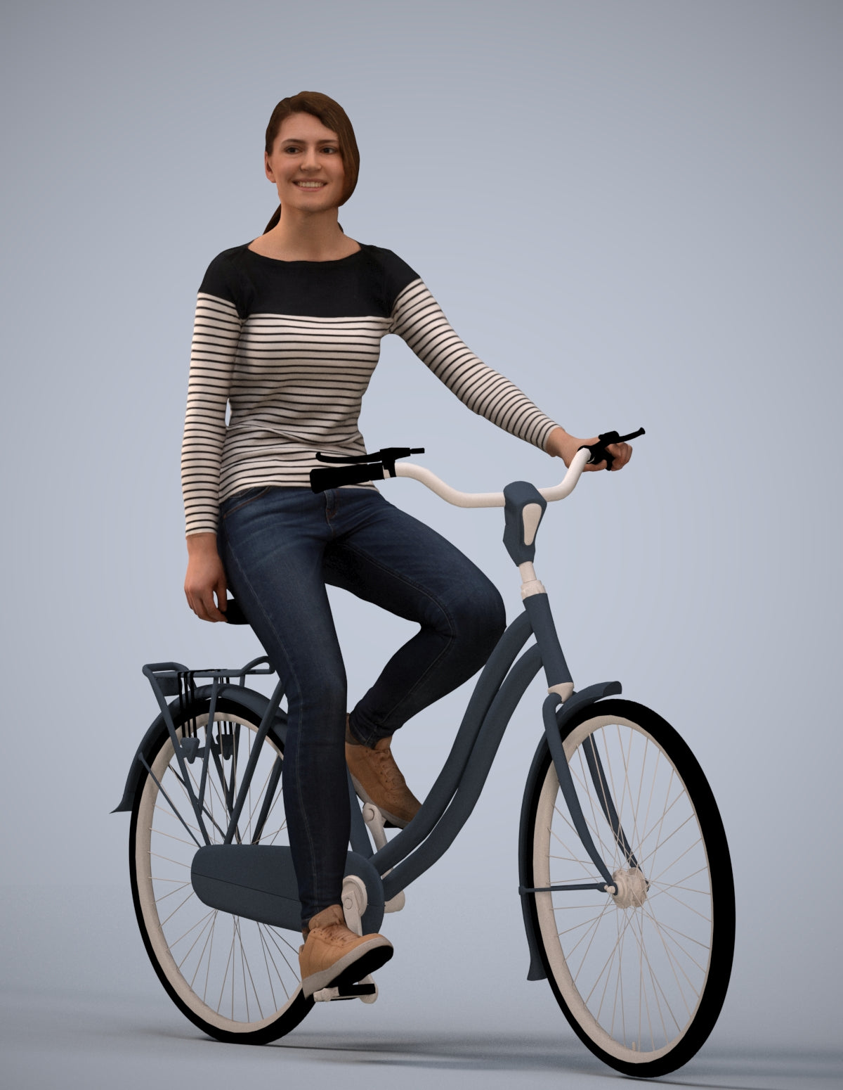 realistic 3D human woman casual cycling, archviz people FBX OBJ for Blender