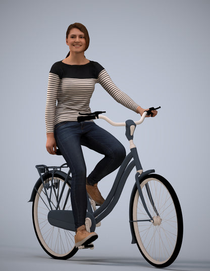 realistic 3D human woman casual cycling, archviz people FBX OBJ for Blender
