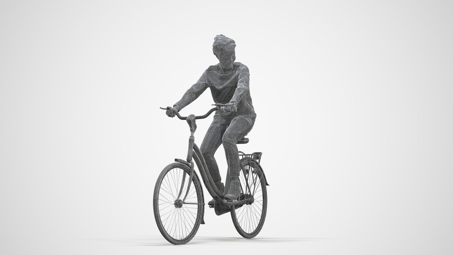 scanned 3D woman casual cycling, photogrammetry people for Enscape and V-Ray, three-quarter front view render