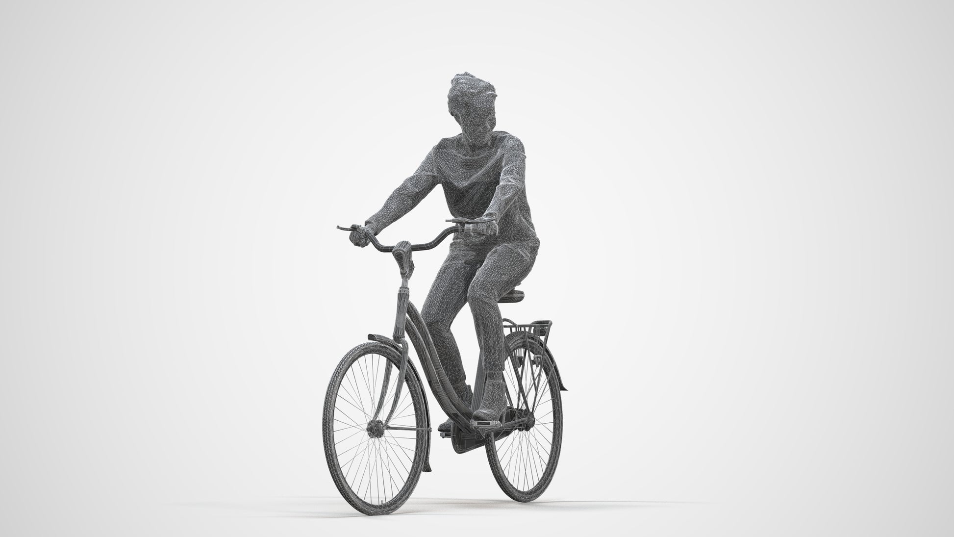 scanned 3D woman casual cycling, photogrammetry people for Enscape and V-Ray, three-quarter front view render