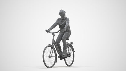 scanned 3D woman casual cycling, photogrammetry people for Enscape and V-Ray, three-quarter front view render