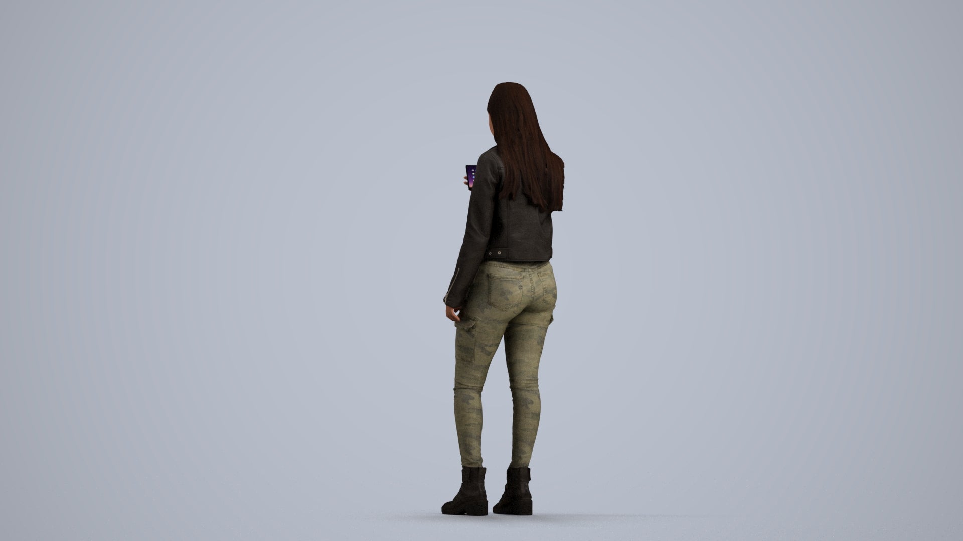 realistic 3D human woman casual shopping, archviz people FBX OBJ for Blender, front view render