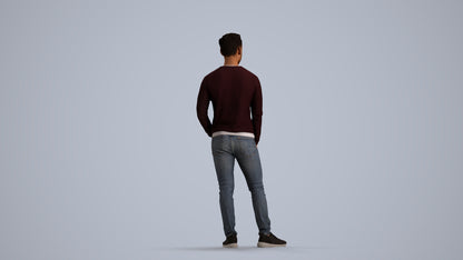 photogrammetry 3D man casual walking, realistic human model archviz FBX, front view render