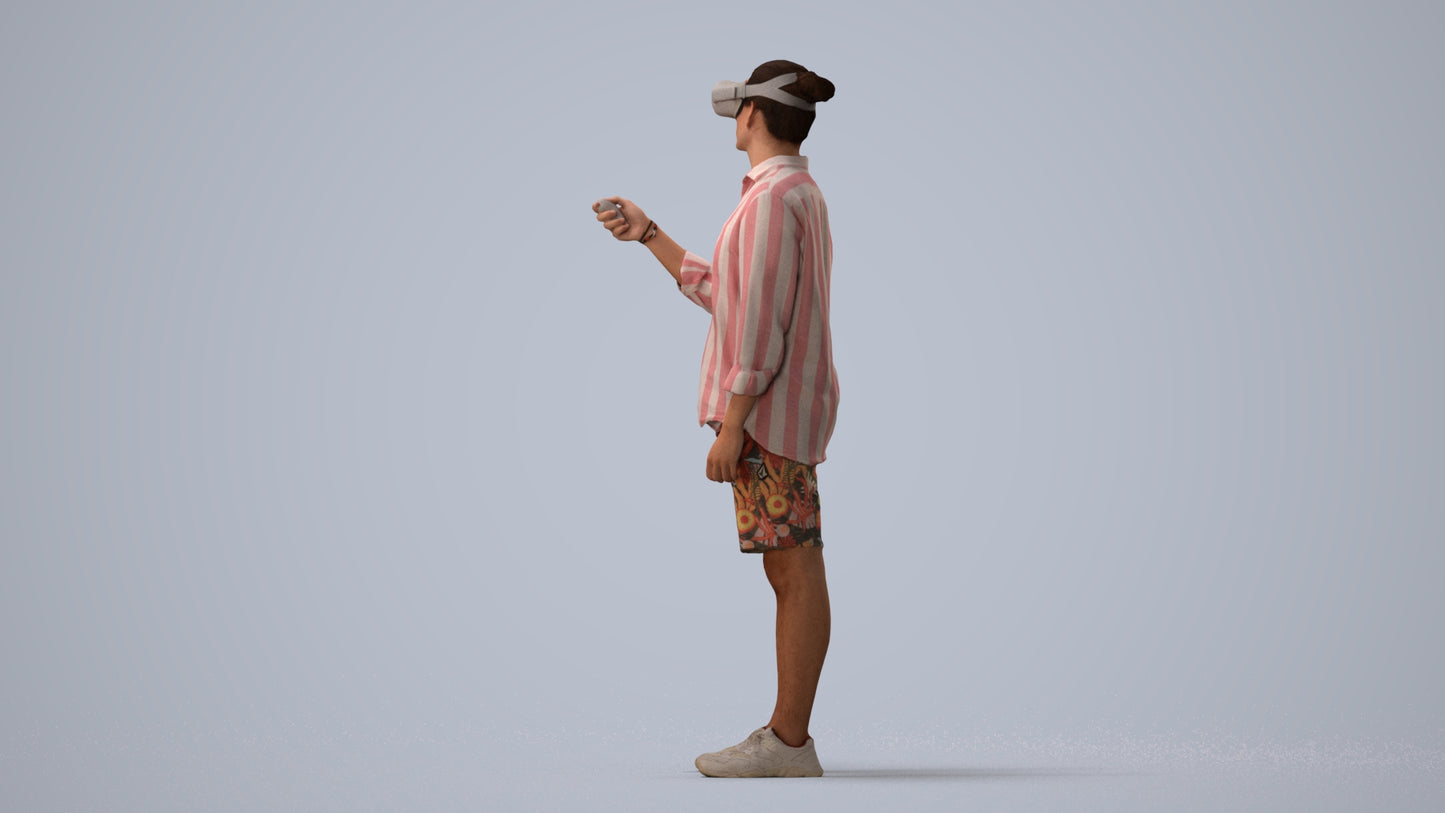 realistic 3D human man casual standing, archviz people FBX OBJ for Blender, three-quarter view render