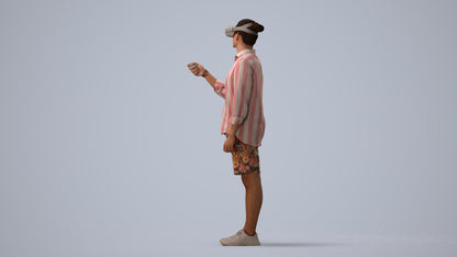realistic 3D human man casual standing, archviz people FBX OBJ for Blender, three-quarter view render