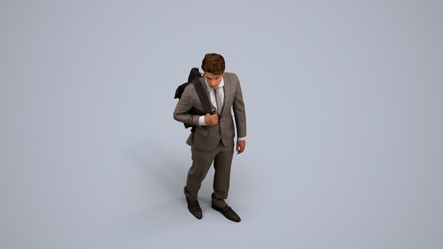 3D scanned man walking business, photorealistic archviz people for Enscape and SketchUp, back view render