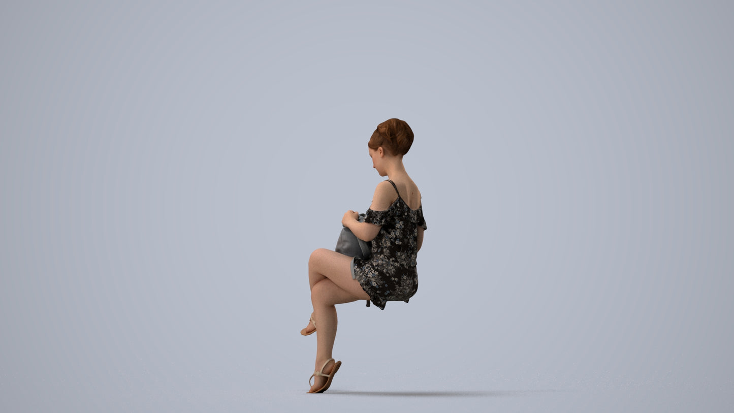 realistic 3D girl casual kids, scanned archviz people for Blender and 3ds Max, three-quarter view render
