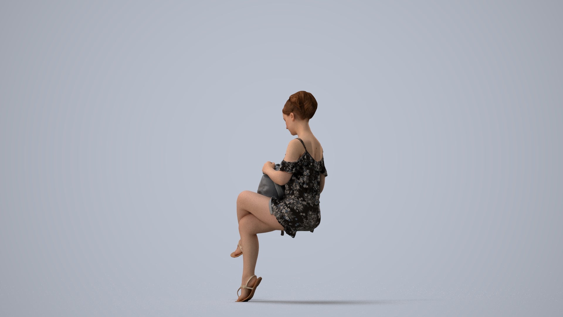 realistic 3D girl casual kids, scanned archviz people for Blender and 3ds Max, three-quarter view render