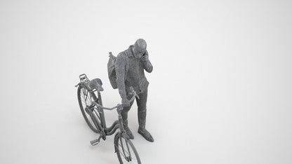 realistic 3D people man business cycling, render-ready for V-Ray and Corona, FBX OBJ, wireframe three-quarter view