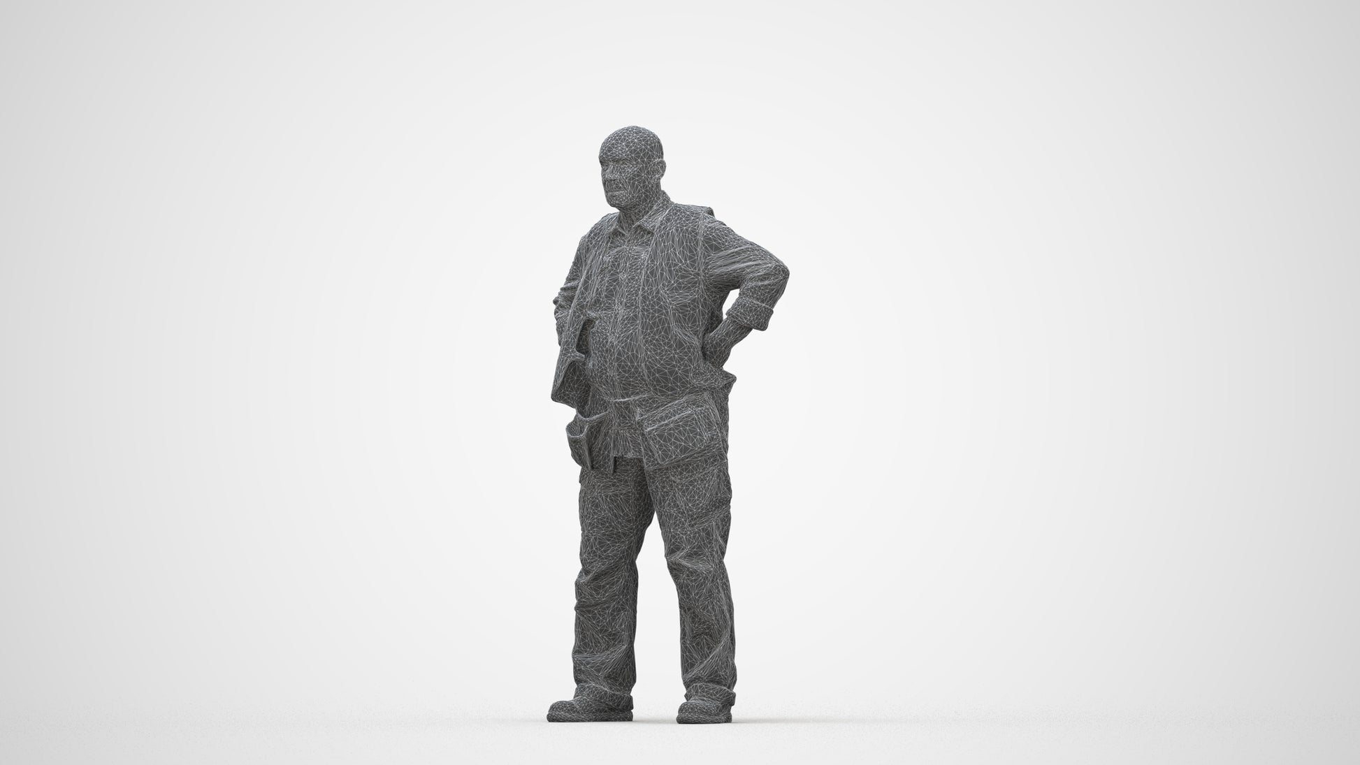 photogrammetry 3D senior man standing, realistic human model archviz FBX, wireframe back view