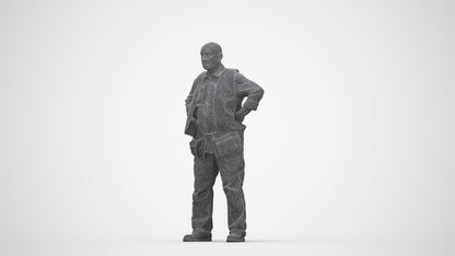 photogrammetry 3D senior man standing, realistic human model archviz FBX, wireframe back view