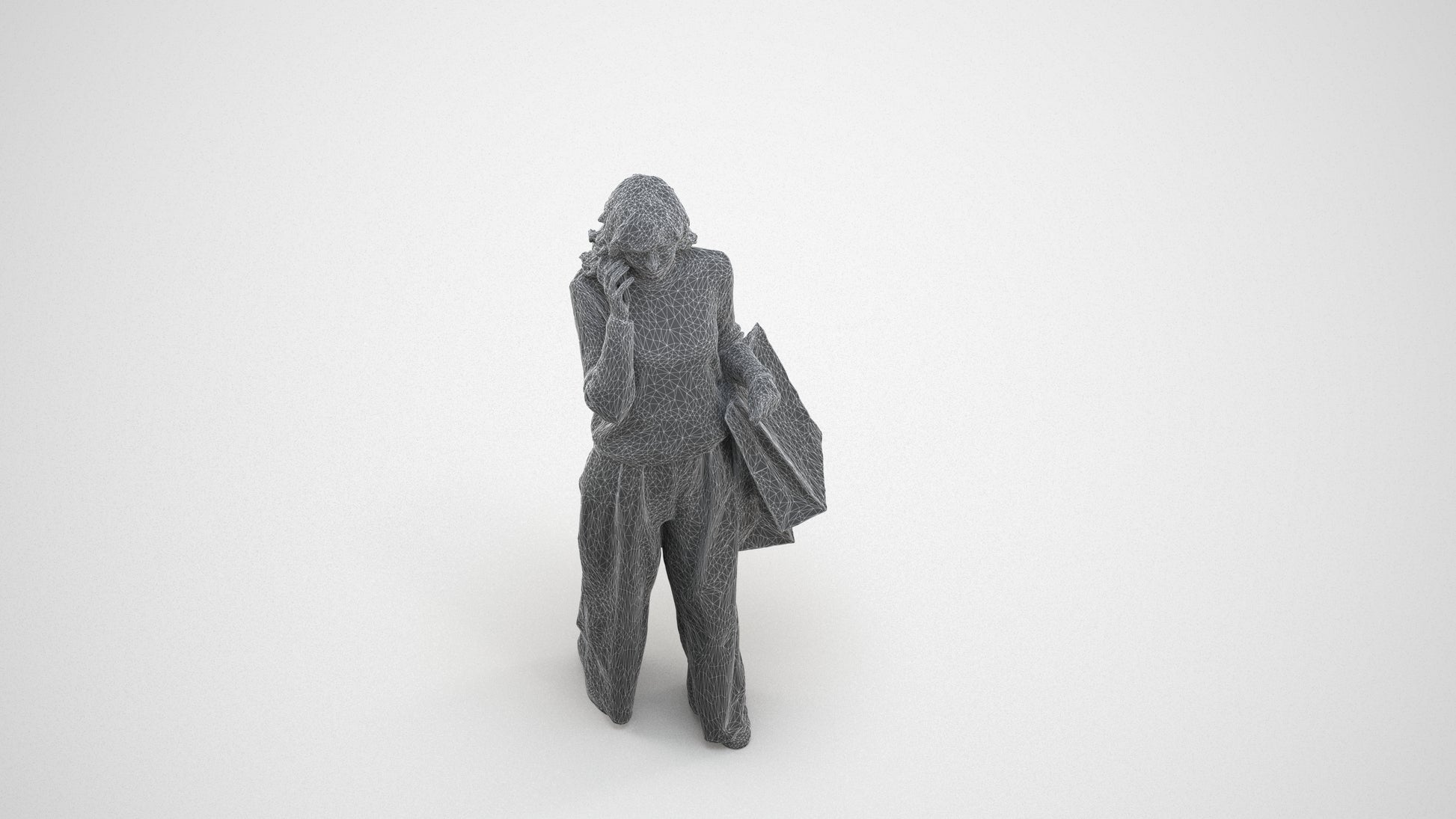 realistic 3D people woman casual walking, render-ready for V-Ray and Corona, FBX OBJ, wireframe three-quarter view