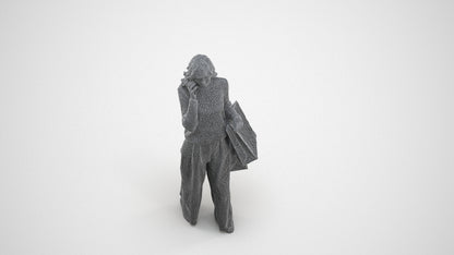 realistic 3D people woman casual walking, render-ready for V-Ray and Corona, FBX OBJ, wireframe three-quarter view