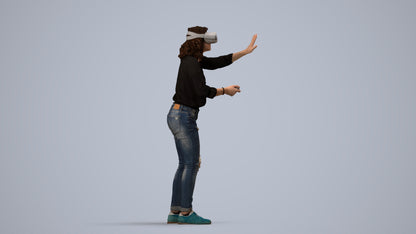 realistic 3D human woman casual standing, archviz people FBX OBJ for Blender, side view render
