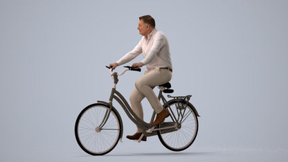 realistic 3D people man casual cycling, render-ready for V-Ray and Corona, FBX OBJ, three-quarter view render