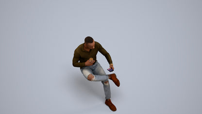 realistic 3D man casual sitting, scanned archviz people for Blender and 3ds Max, back view render