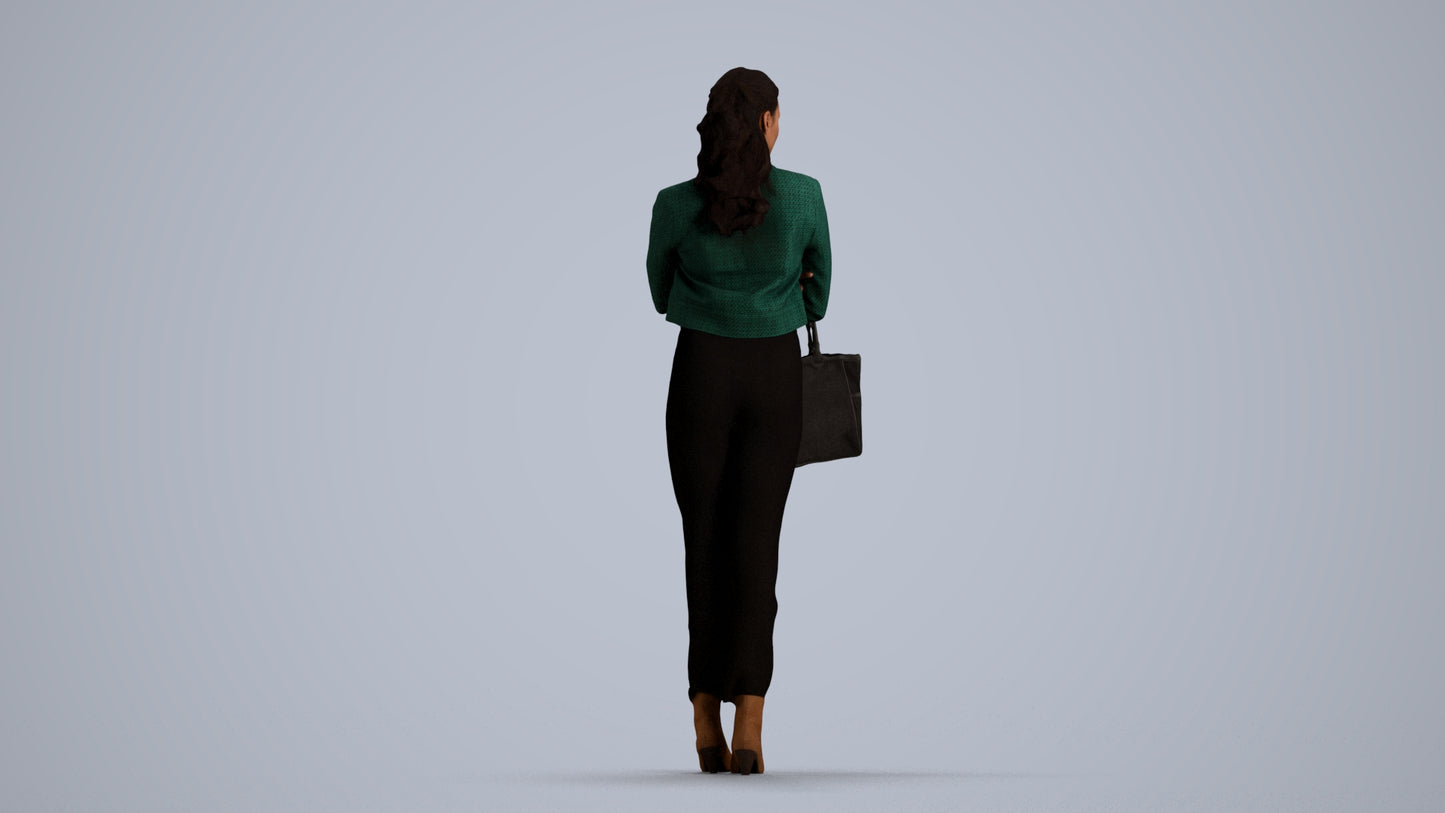 realistic 3D human woman business standing, archviz people FBX OBJ for Blender, front view render