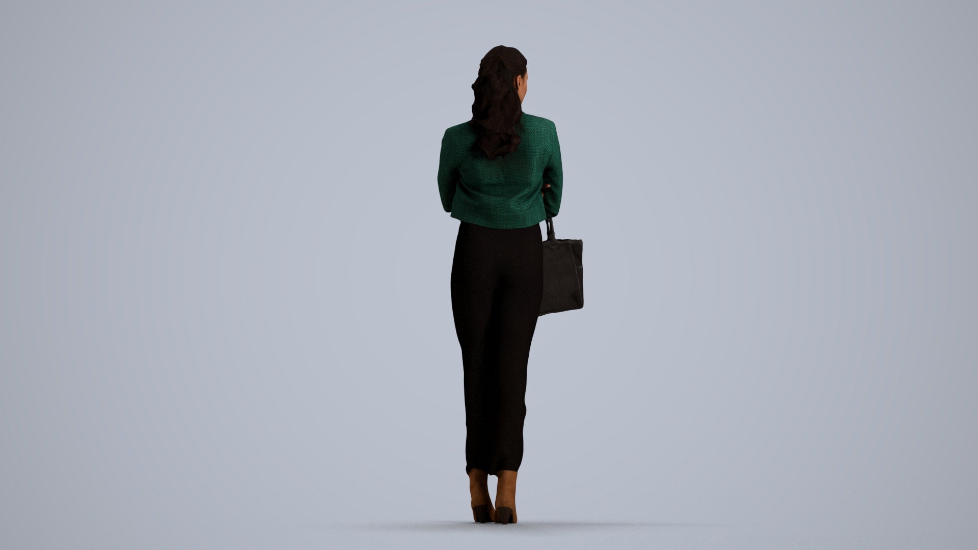 realistic 3D human woman business standing, archviz people FBX OBJ for Blender, front view render
