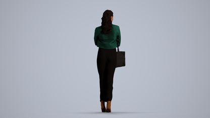 realistic 3D human woman business standing, archviz people FBX OBJ for Blender, front view render