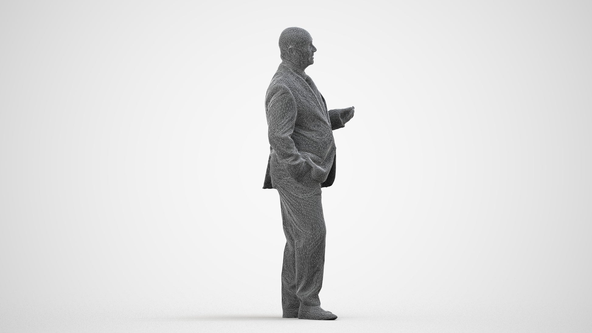 photogrammetry 3D senior man business mix, realistic human model archviz FBX, wireframe side view