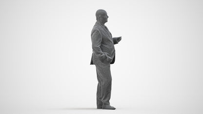 photogrammetry 3D senior man business mix, realistic human model archviz FBX, wireframe side view